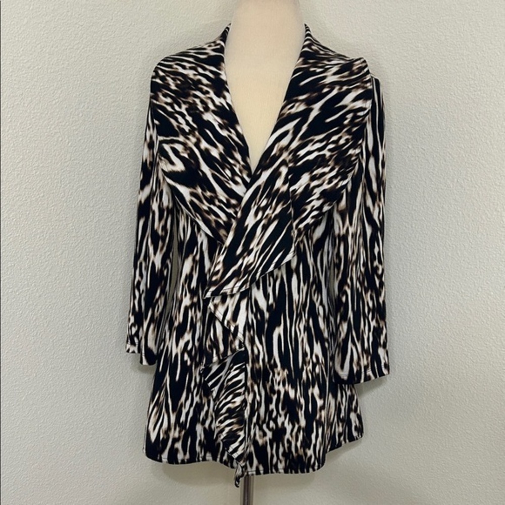 Calvin Klein Black Brown Cream Animal Print Jacket Size 6